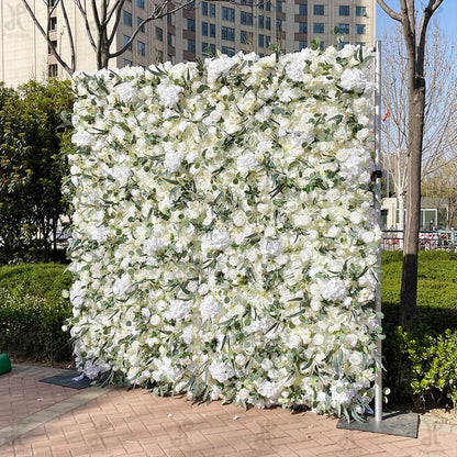 JIIPOREGJ Handmade Romantic Eucalyptus and White Flowers Wall Large Artificial Flower Wall Backdrop Panels,Rose Wedding Backdrop 3D Floral Wall Fabric Flower Wall for Pa,One Color,1m*1m/3.28 * 3.28FT