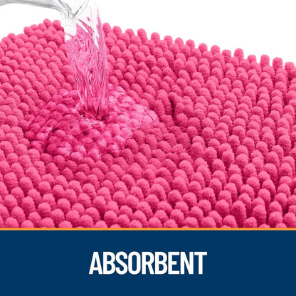 OLANLY Dog Door Mat - Absorbent Non-Slip Chenille Mat for Muddy Paws | 45x27, Quick Dry, Hot Pink