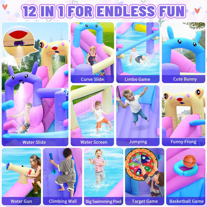 Easyair Inflatable Bounce House Water Slide Combo, Blow Up Water Slides for Backyard, Kids Jumper with Climbing Wall, Basketball Hoop, Splash Pool with Blower