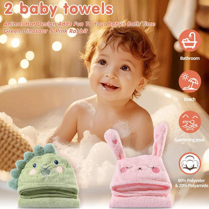 BEFACL 2 Pack 0-10 27.5 55 inch Hooded Towel for Kids, Ultra Soft Coral Fleece Kids Bath Towels, Absorbent Toddler