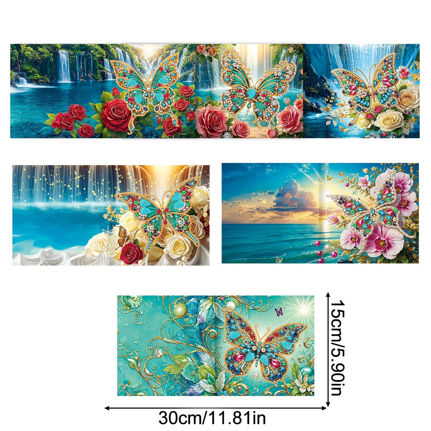 pigpigboss 6 Packs Butterfly Diamond Painting Greeting Cards, Flower Butterfly Diamond Art Birthday Card Kit, Sunrise Landscape Diamond Dots Greeting Cards Arts Crafts for Adult Holiday Blessing
