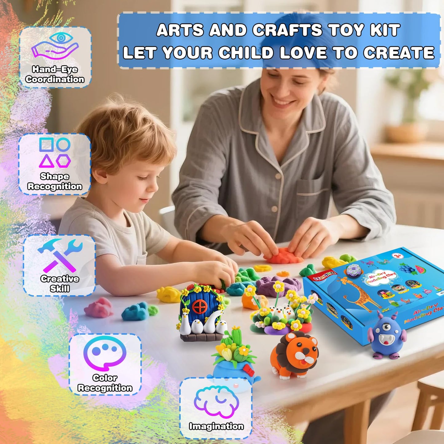 ifergoo Air Dry Clay for Kids - 102 Colors Modeling Magic Foam Clay Kit, Safe & Non-Toxic, Kids DIY Model Art & Crafts Toys with Sculpting Tools, Birthday Gifts for Boys & Girls 3-12 Years Old
