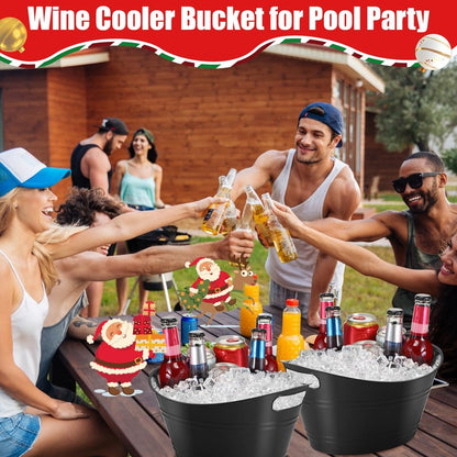 Norme 24 Pcs Oval Storage Tub with Handles, 4.5l Plastic Ice Buckets Bulk for Wine Beer Champagne Drink Cooler Beverage Storage Tub for Parties BBQ Weddings Party Outdoor Celebration(Black)