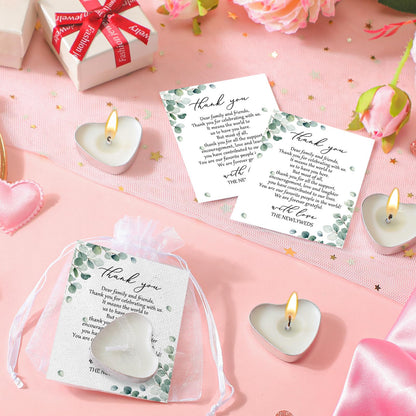 Threlaco 200 Sets Wedding Favors for Guests Bulk Mini Heart Shaped Candles Wedding Party Favors for Guests with Thank You Cards and Organza Bags Bridal Shower Party Souvenir Candle Gifts