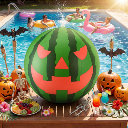Jenaai 3 Pcs 16 Inch Large Watermelon Beach Balls Summer Halloween Inflatable Decorations Jack O Melon Face Watermelon Pool Balls Summer Halloween Party Favors