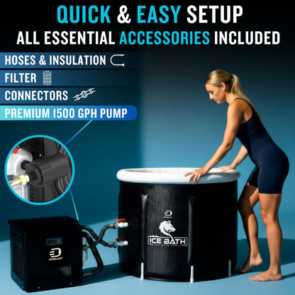 Diveblast Cold Plunge Tub With Water Chiller, Pump and Filter - Low Consumption 2/3 HP Cold Plunge Chiller - Cools Water Down to 39°F
