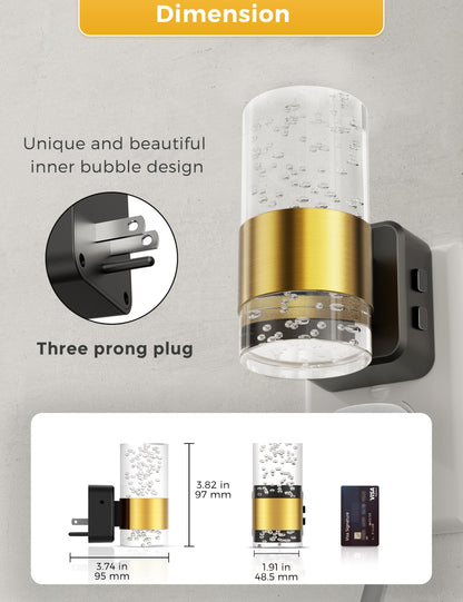 Night lights plug into wall, Color Changing Night Light with Rotatable Plug, Dusk to Dawn Light Sensor and Adjustable Brightness, Elegant Design Night Light for Kids Bedroom,Bathroom, 2 Pack