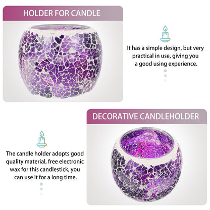 Alasum European Mosaic Glass Candlestick Holder, Purple Romantic Candlelight Dining Table Candle Holder for Home and Restaurant Decor