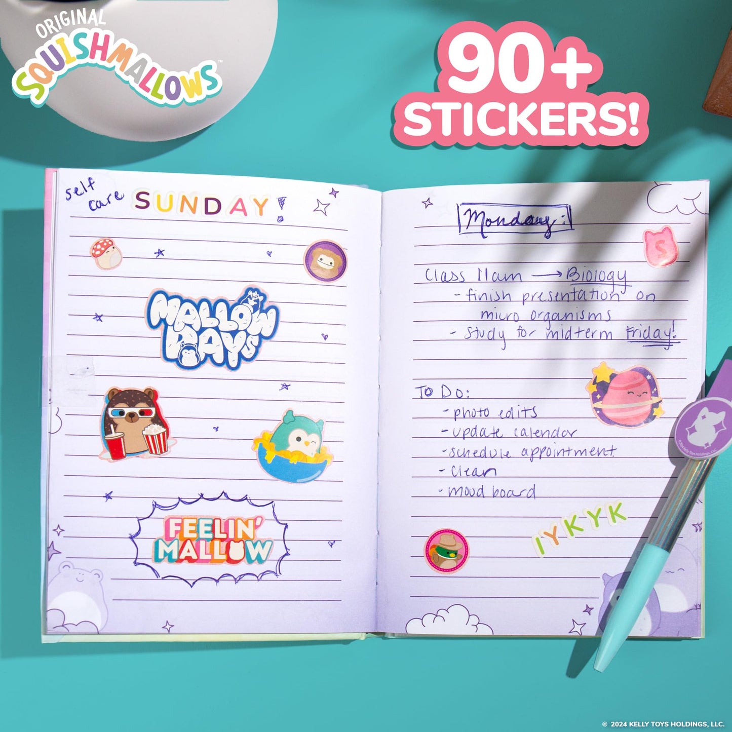 Squishmallows Original Squishy Diary Set, Includes 5 x 7 Diary, 60 Sheets, Kawaii Stickers, Pen, Fun Journaling Kit & Sketchbook for Kids, School Supplies, Journal for Girls