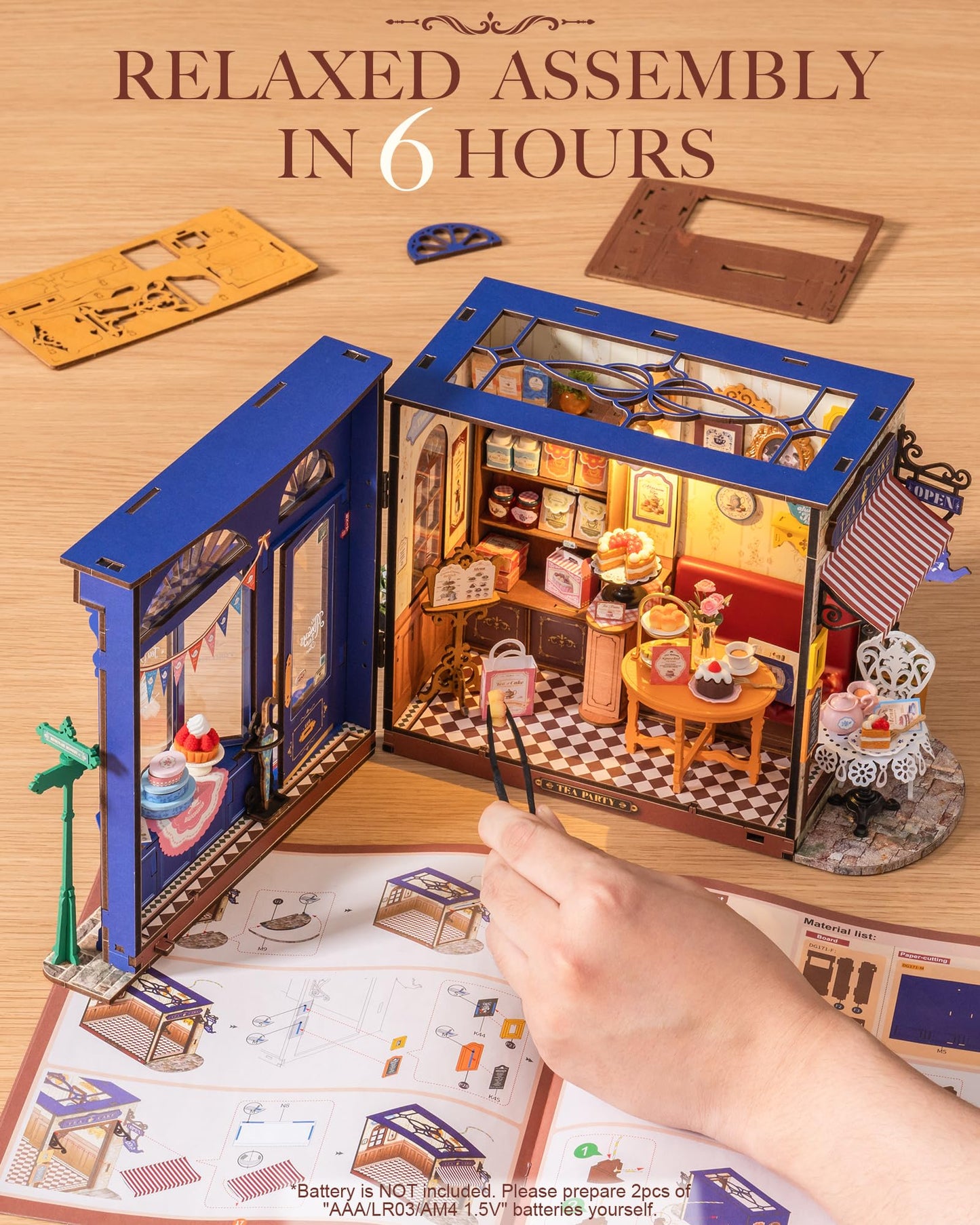 Rolife DIY Miniature House Kit Bundle - French Desset Shop & Edwardian Tea Room Booknook Kit 3D Wooden Puzzles Gift for Adults
