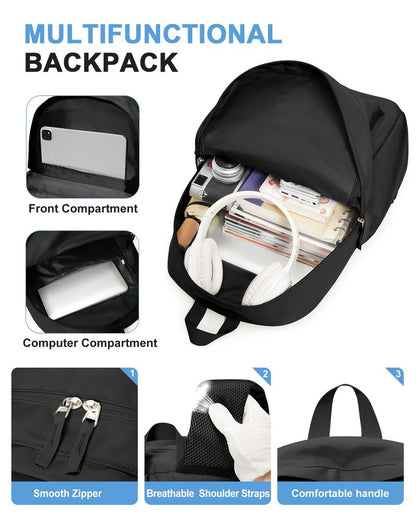VGCUB Black School Backpacks Travel Book Bag Waterproof Work Light Aesthetic College Backpack for School Girls Boys Teens Mochilas Escolares Para Niñas Casual Daypack for Women Men