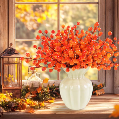 letesult 44PCS 8.6 Inch Artificial Fall Berry Stems Branches, Faux Orange Holly Fall Berry Picks and Sprays, Falls