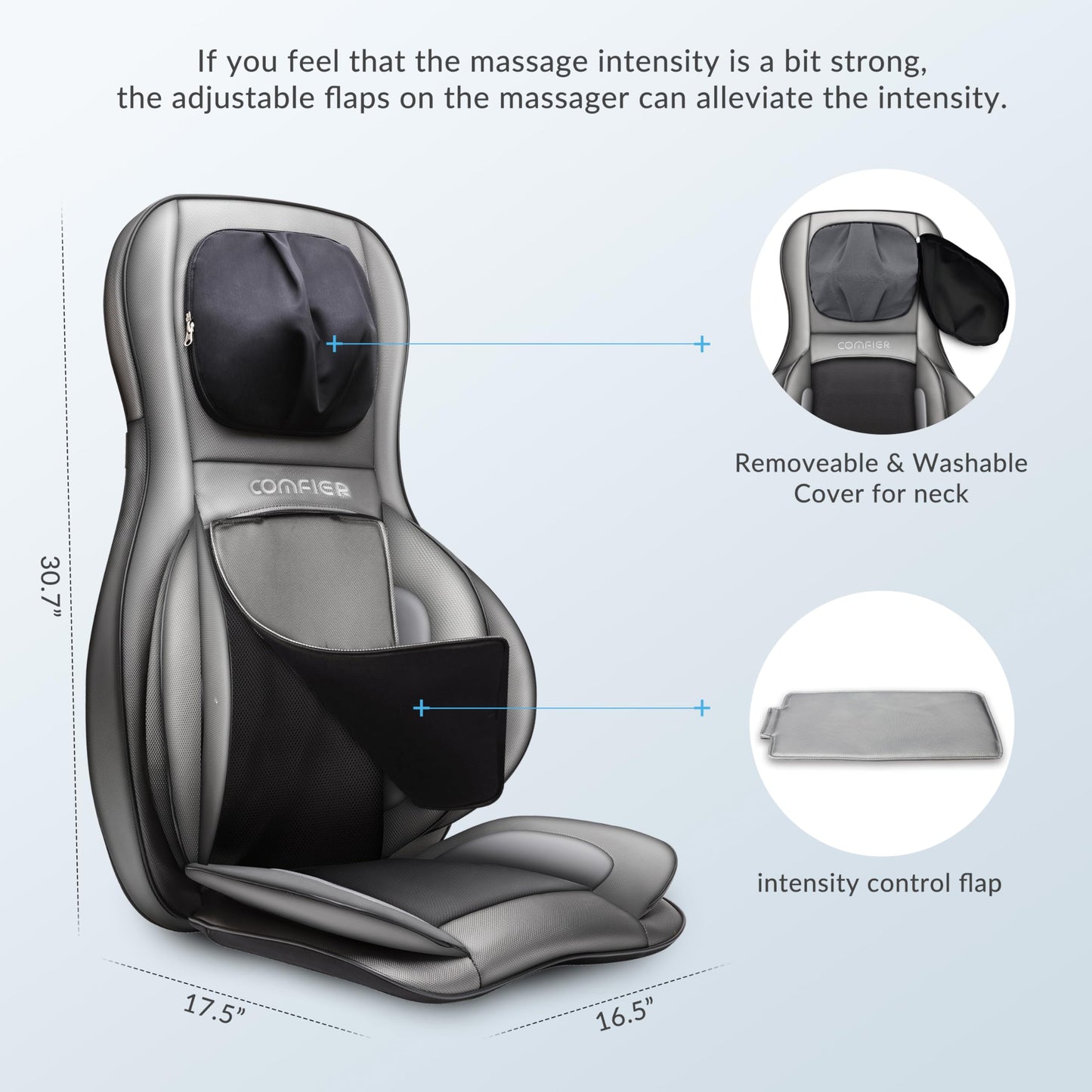 COMFIER Shiatsu Neck Back Massager with Heat, 2D ro 3D Kneading Massage Chair Pad, Adjustable Neck Massage,Seat Massager for Full Body Relaxation, Christmas Gifts for Dad Mom Women Men,Dark Gray