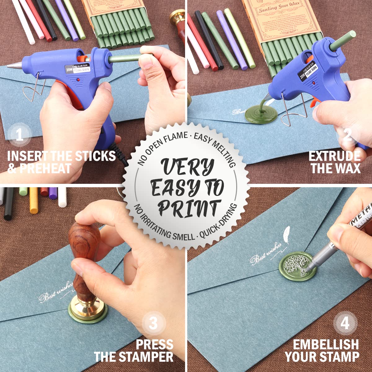 Wax Seal Kits, Wasole 20Pcs Pearl Purple Sealing Wax Sticks with 1 Pieces Glue Gun Set for Wax Seal Stamp, Great for Wedding Invitations, Birthday Cards, Envelopes, Gift Wrapping (Pearl Purple)