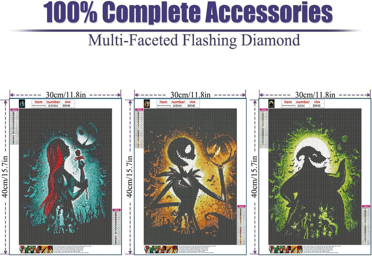 AIBOERL 3 Pack Diamond Art Kits for Adults,Halloween 5D Diamond Painting Kits for Adults Beginners,DIY Full Round Drill Diamond Dot Painting Gem Art Kits for Adult, Home Wall Decor 12x16Inch