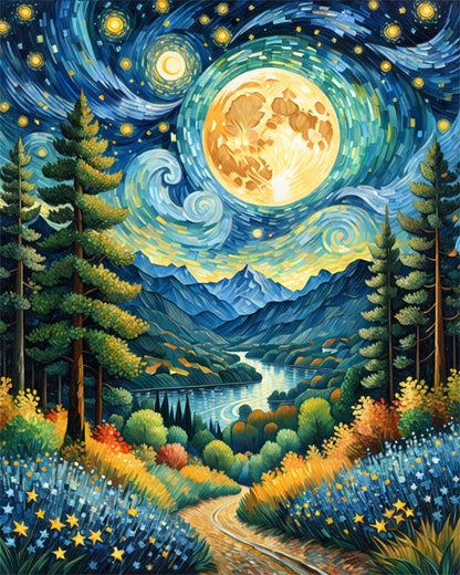 ldazao Moon Paint by Numbers Kit for Adults Beginner Forest Adult Paint by Number Kits On Canvas Adults' Paint-by-Number Kits DIY Oil Painting for Gift Home Wall Decor 16x20 Inch