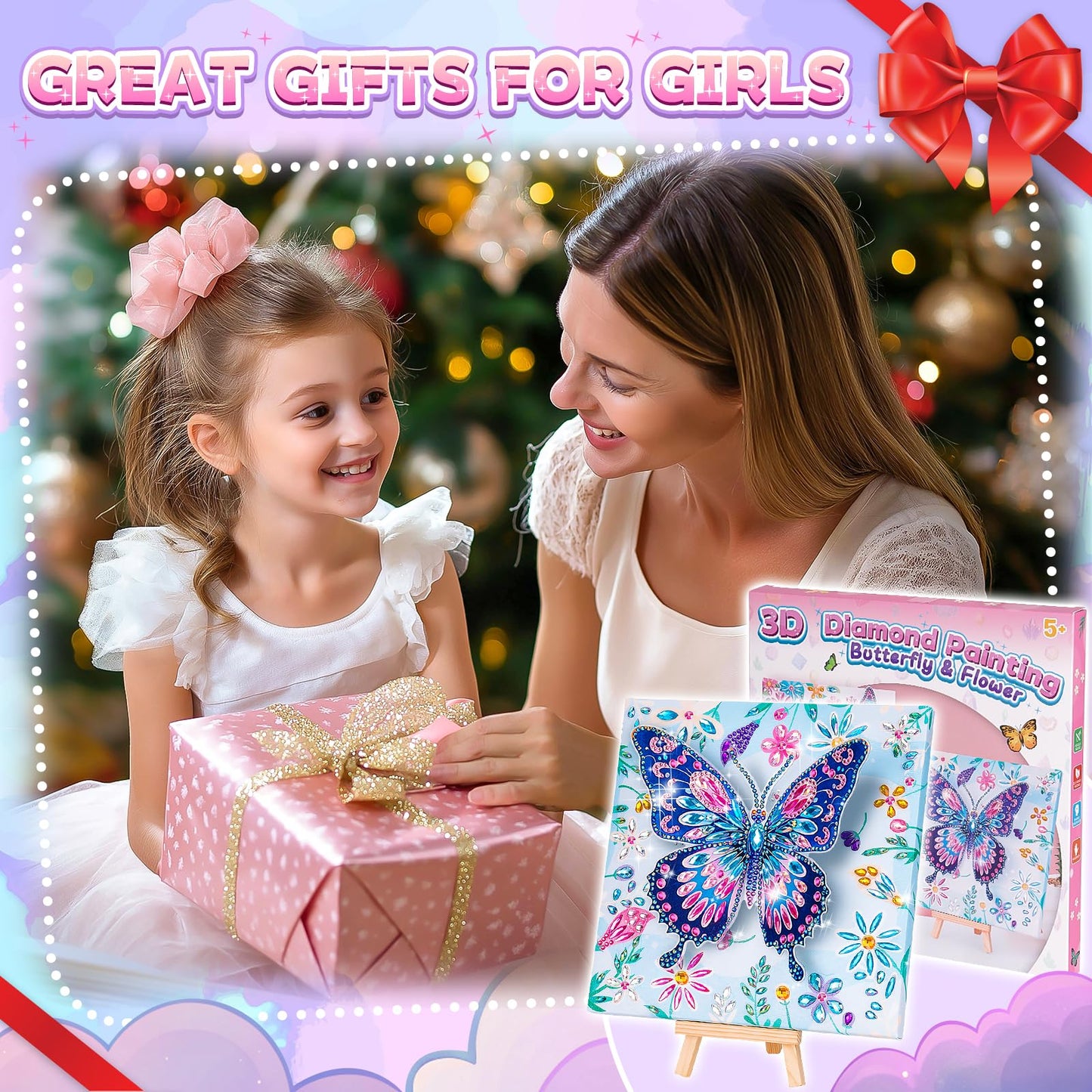 Arts and Crafts for Kids Age 8-12, Diamond Art Kit for Kids, Gifts for 6 7 8 9 10 Year Old Girls, Birthday Presents Toys for Girl Teen, Fun Activities Gem Art Butterfly Kit with Frame for Home Decor