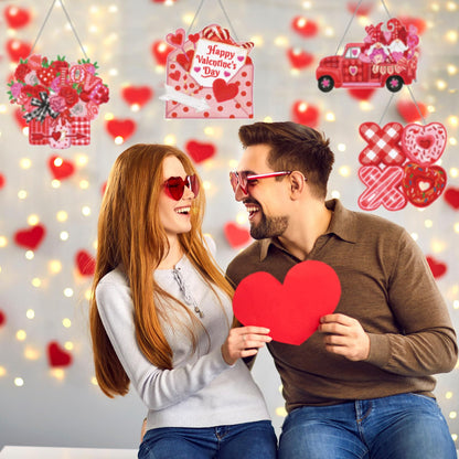 Chiisong 6 Pcs Valentine's Day Diamond Art Painting Kits Glow in The Dark Diamond Hanging Sign Flower Truck Wreath Love Gnome Hanging Ornaments for DIY Adult Beginner Holiday Door Wall Decoration Gift