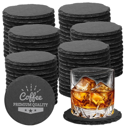 72 PCS Black Natural Slate Coasters Bulk Set 4 Inch Laser Engraving Blanks with Anti Scratch Bottoms for Home, Office, Bar, Gifts Round Coasters