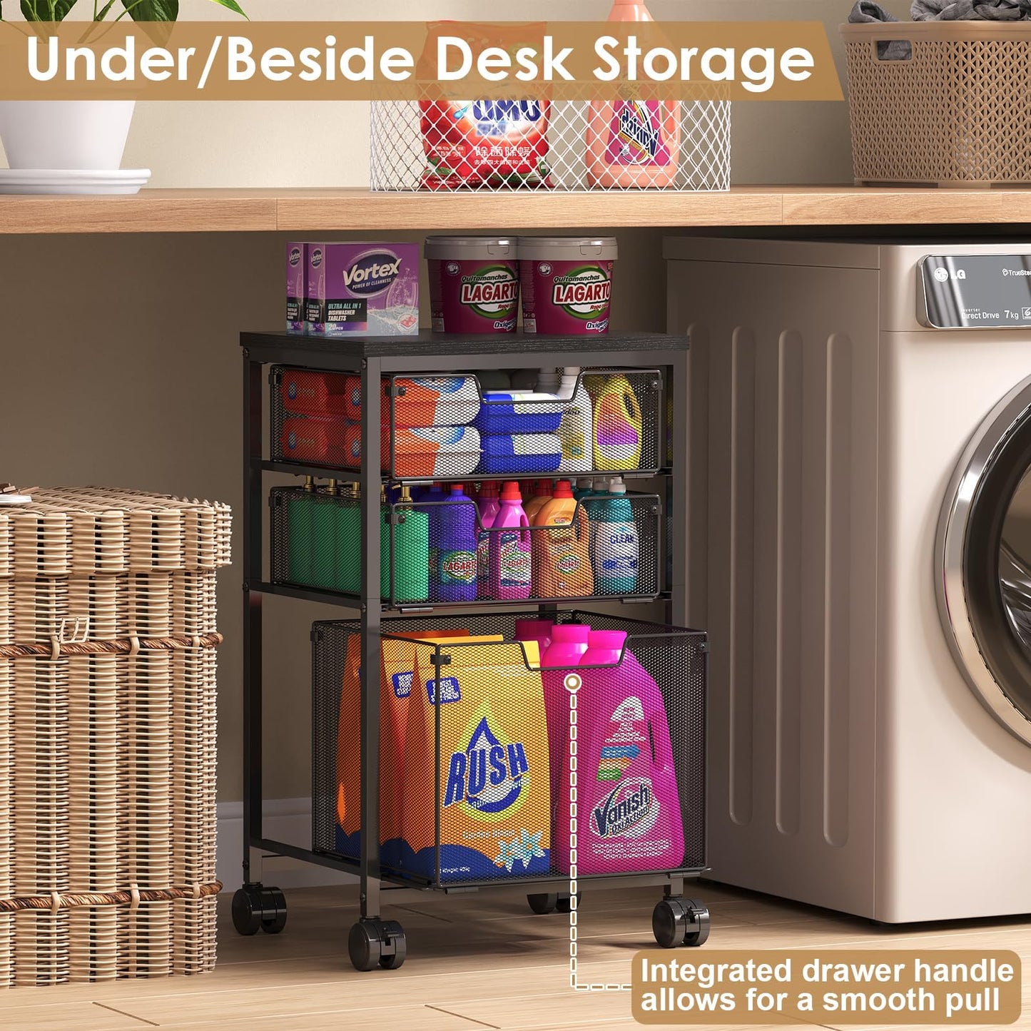 Sbanmao Rolling Storage Cart with 1L+2S Drawers, Mobile File Cabinet, Hanging File Folder Organizer, Printer Stand Utility Cart Filing Cabinet, Craft Art Organizer Cart for Classroom, Office, Home