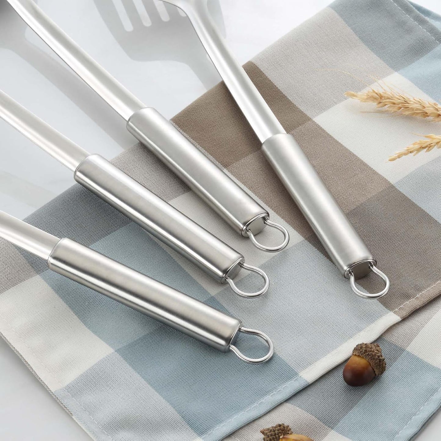 Pleafind 4-Pcs Cooking Utensils Set, Stainless Steel Kitchen Utensils for Wok, Dishwasher Safe