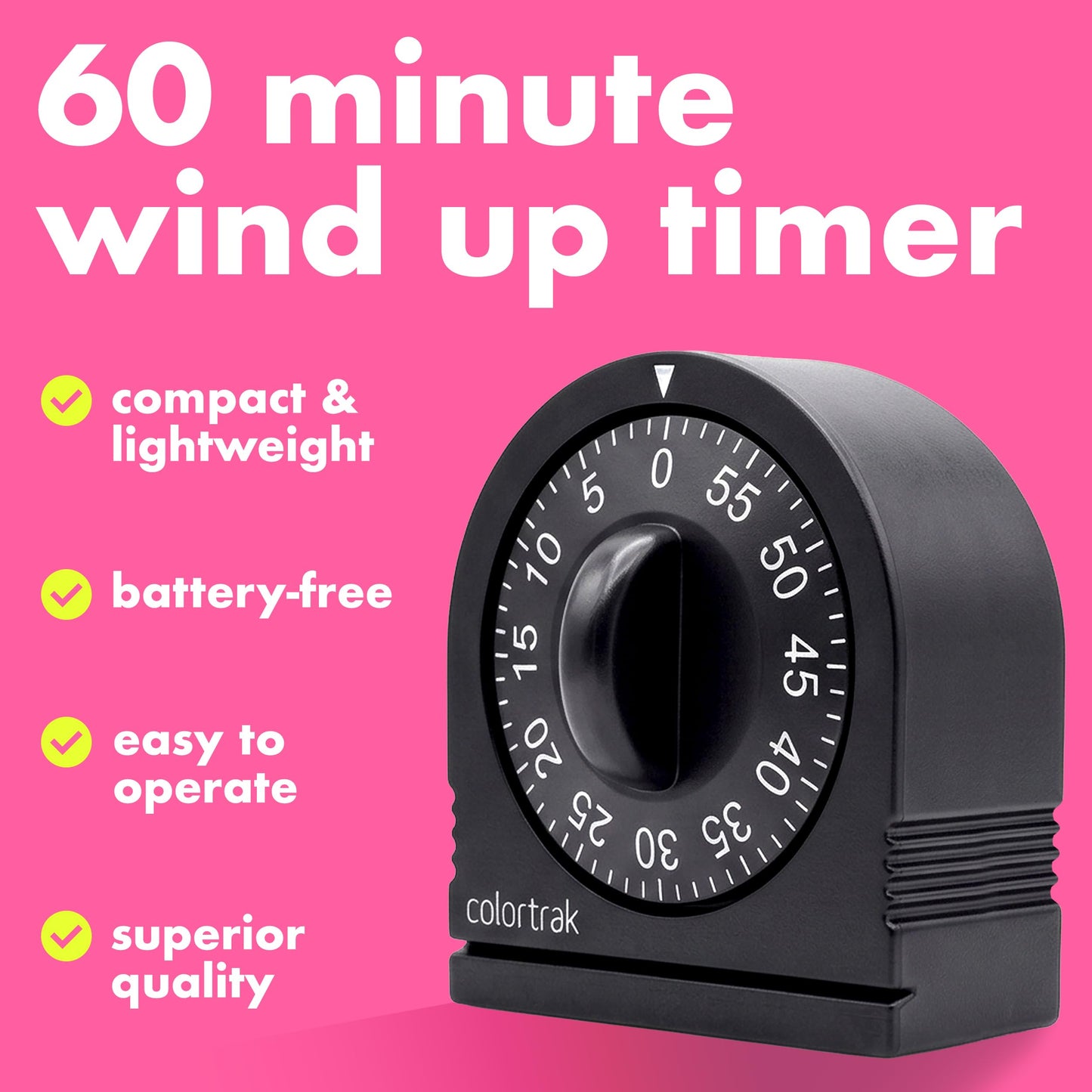 60 Minute Wind Up Timer (2 Pack) Visual Mechanical Timer, from 0 to 60 Minutes, for Kitchen, Hair Color Processing, Tanning Time, Kids' Home and Classroom Activities or Timeouts, Black