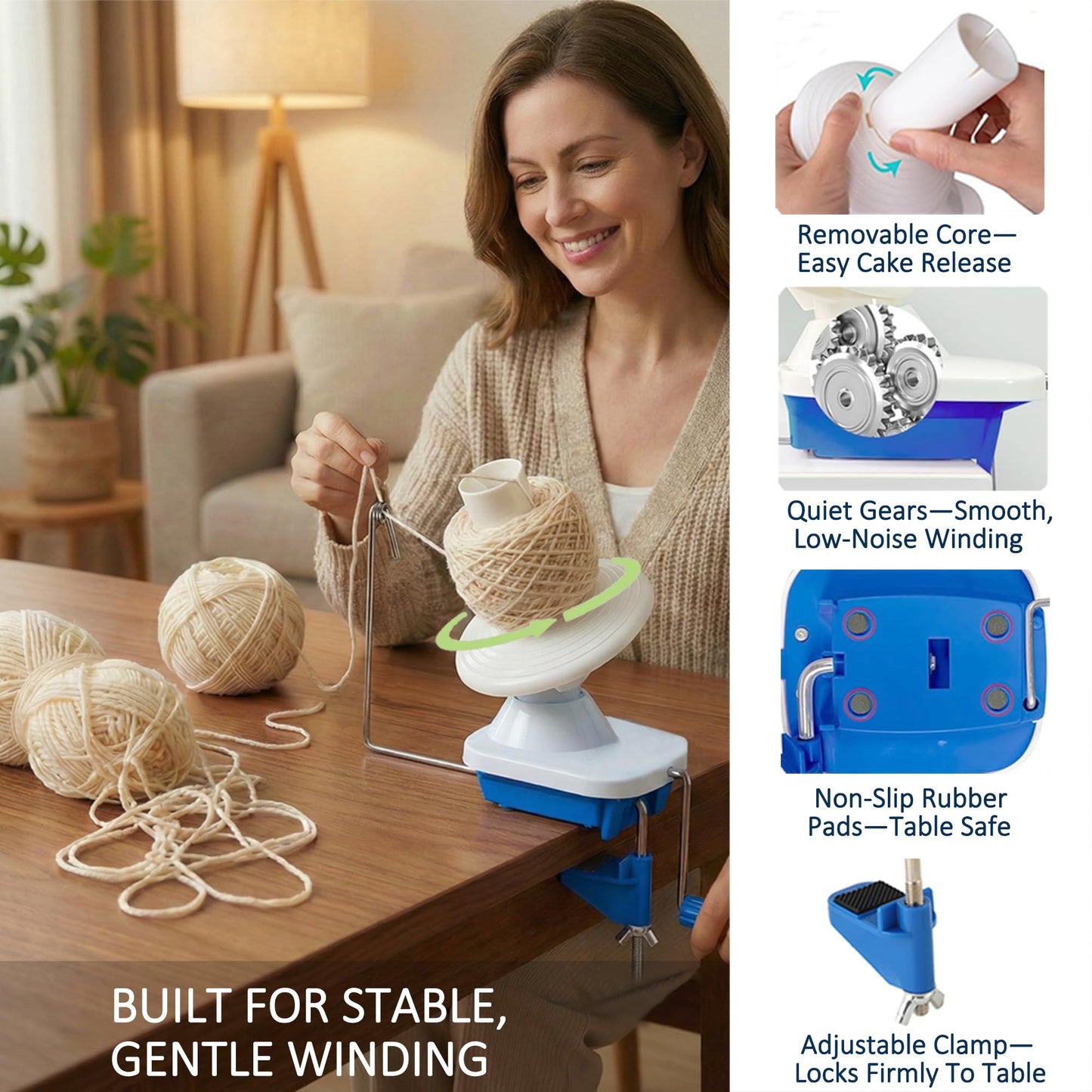 MCTOURY Yarn Ball Winder for Crocheting: Wind Weight 1-5 Lace to Bulky - 3-Minute Skein-to-Cake - Cuts Yarn Prep Time by 70% for Knitting & Crochet