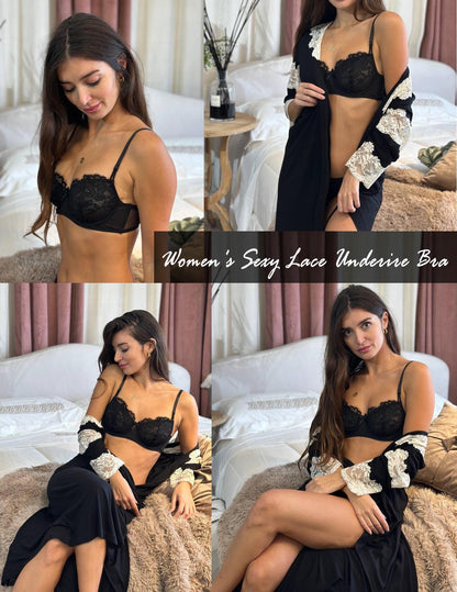 Avidlove Women's Sexy Lace Bra Sheer Balconette Underwire Unlined Everyday Bras Lingerie