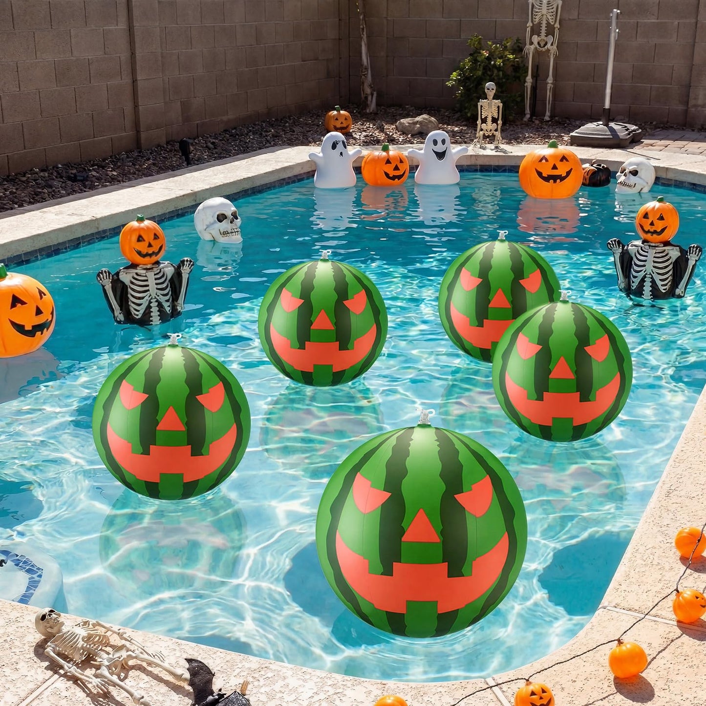 Jenaai 3 Pcs 16 Inch Large Watermelon Beach Balls Summer Halloween Inflatable Decorations Jack O Melon Face Watermelon Pool Balls Summer Halloween Party Favors