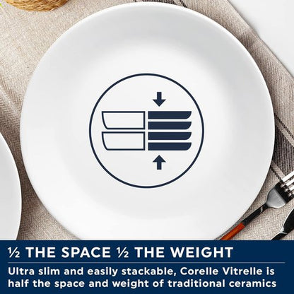 Corelle Vitrelle Dinner Plates Set - 10.25" Chip & Crack Resistant Glass | Winter Frost White - 4 Pieces