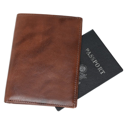 Polare Slim RFID Blocking Leather Passport Holder Travel Bifold Wallet For Men (Coffee)