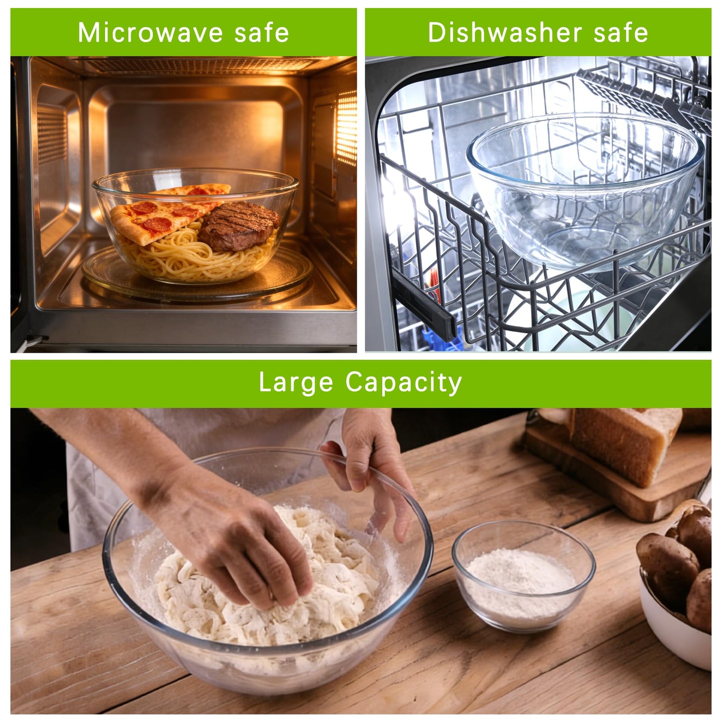Vitrignis Glass Mixing Bowl Set Of 3（1.1qt 2.8qt 4.7qt）- Large High Brosilicate Mixing Bowls For Kitchen Prepping Serving And Storage - Microwave Dishwasher Oven Safe