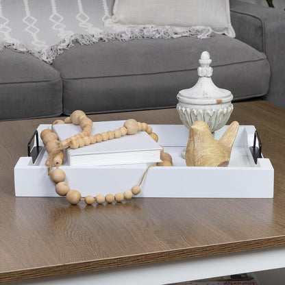 16.75 12.75 Inches AuldHome Design Rustic Wood Serving Tray (White); Wooden Farmhouse Shiplap Decorative Ottoman Tray