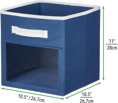 Closet 4 Pack, mDesign Fabric Nursery/Playroom Storage Organizer Bin Box with Front Handle/Window for Cube Furniture