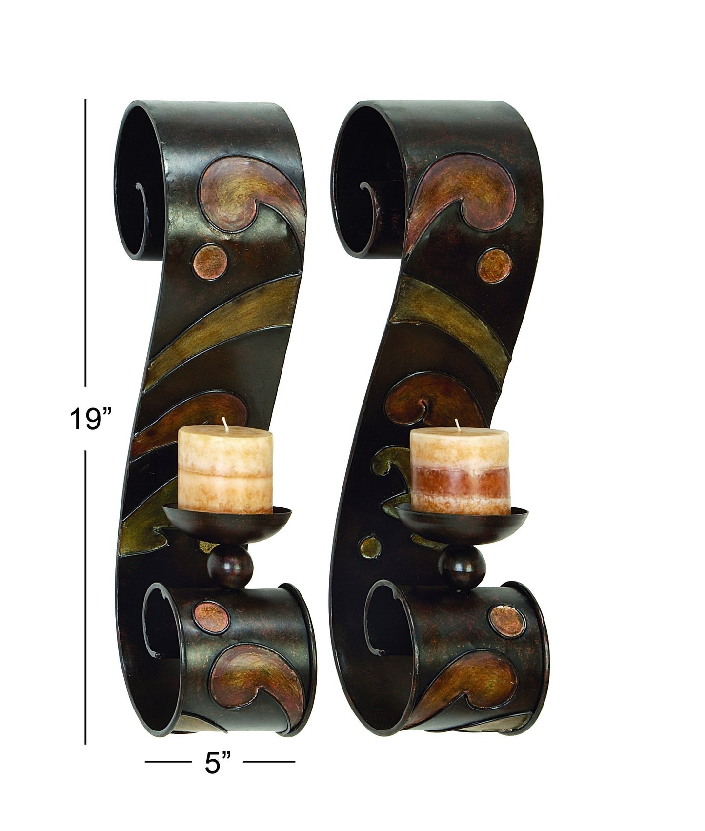Deco 79 Traditional Metal Solid Wall Sconce, Set of 2 5"W, 19"H, Black