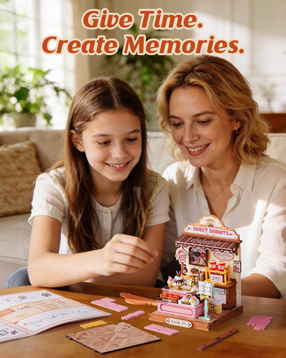 Rolife DIY Miniature Kit Mini Building Dollhouse Sweetie's Donut Shop, Miniverse Lifestyle Mini Bookshelf Decoration, DIY Hobbies for Friends (Sweetie's Donut Shop)