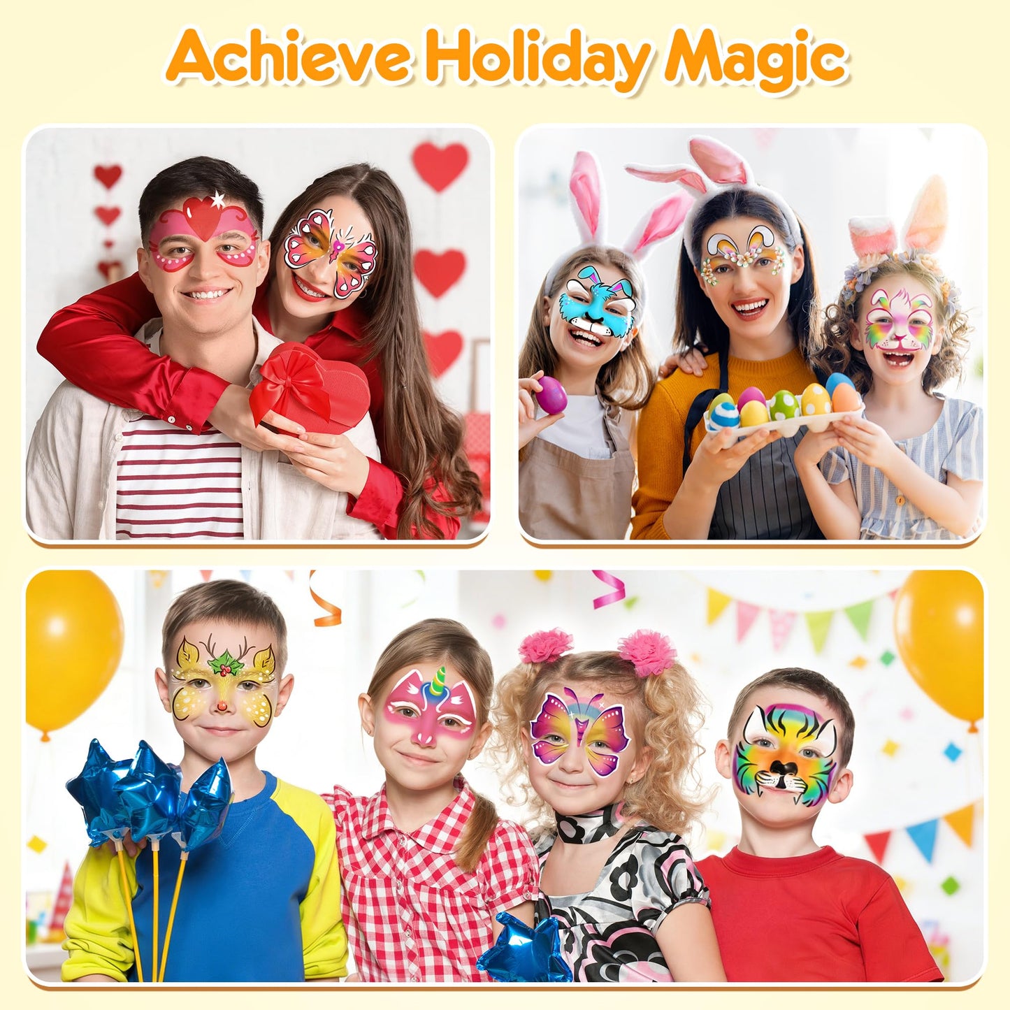 Mocoosy 41 Color Face Painting Kit for Kids, Non-Toxic Water Activated Face Paint Palette With Stencil, Brushes, Gem, Professional Body Makeup Kit for Cosplay Party, Carnival, Birthday, Costume Party