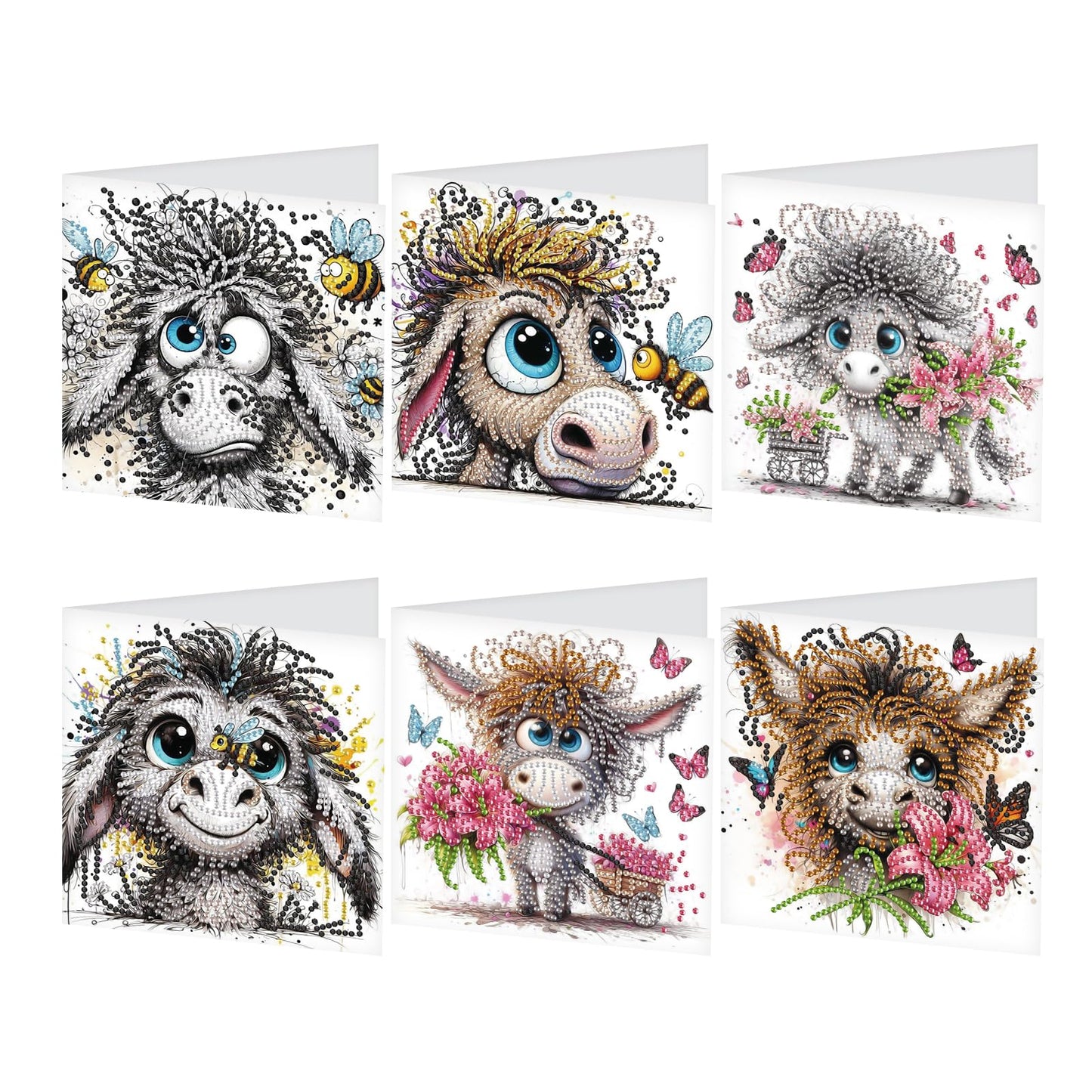 JZHYOAN 6Pcs DIY Animal Diamond Painting Cards Birthday Greeting Cards for Holidays Celebrations Diamond Art Card with Envelopes Crystal Arts Craft Gem Art Gem Painting Mosaic Kit for Adults