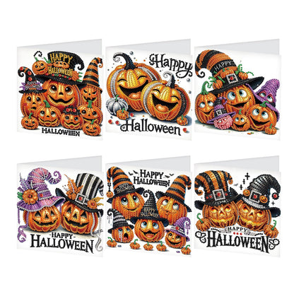 SHEGZHUC 6 Pack Diamond Painting Gift Card Diamond Art Kits for Adults Birthday Wedding Anniversary Greeting Get Well Congratulations Thank You Cards with Envelopes || Pumpkin Halloween Gothic
