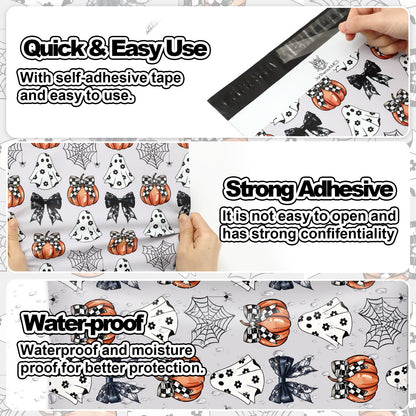 JarThenaAMCS 100Pcs Halloween Poly Mailers 10 x 13 Inch Ghost Pumpkin Bow Packaging Bags Self Seal Mailing Envelope Bags for Small Business Packing Moving