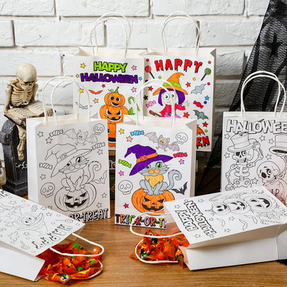 Zhanmai 24 PCS Happy Halloween Coloring Bags - Color Your Own Paper Gift Bags with Handle - DIY Craft Party Favor Bags for Goodie Treat Gift