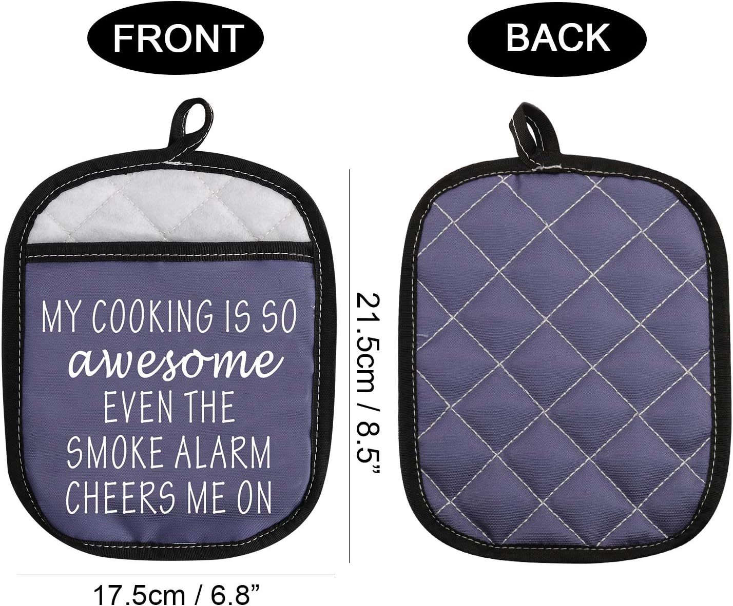 Funny Oven Pads Pot Holder with Pocket, "My Cooking is So Awesome Even The Smoke Alarm Cheers Me On"