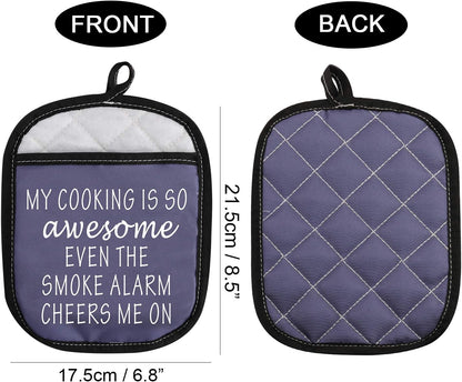 Funny Oven Pads Pot Holder with Pocket, "My Cooking is So Awesome Even The Smoke Alarm Cheers Me On"