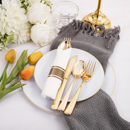 Supernal 120Pack Gold Plastic Silverware Wrapped Plastic Cutlery Set with Napkin,Pre Rolled Napkins with Cutlery Set,Rolled Silverware Disposable For Valentine's Day Mother's Day and Easter