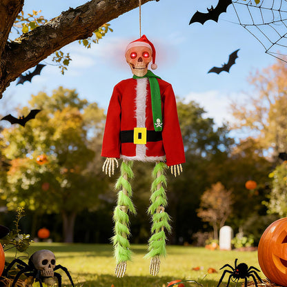 PUIWNON 4.1ft Hanging Skeleton Santa Decoration Light-Up Christmas Halloween Outdoor Decor for Garden Lawn Porch Party