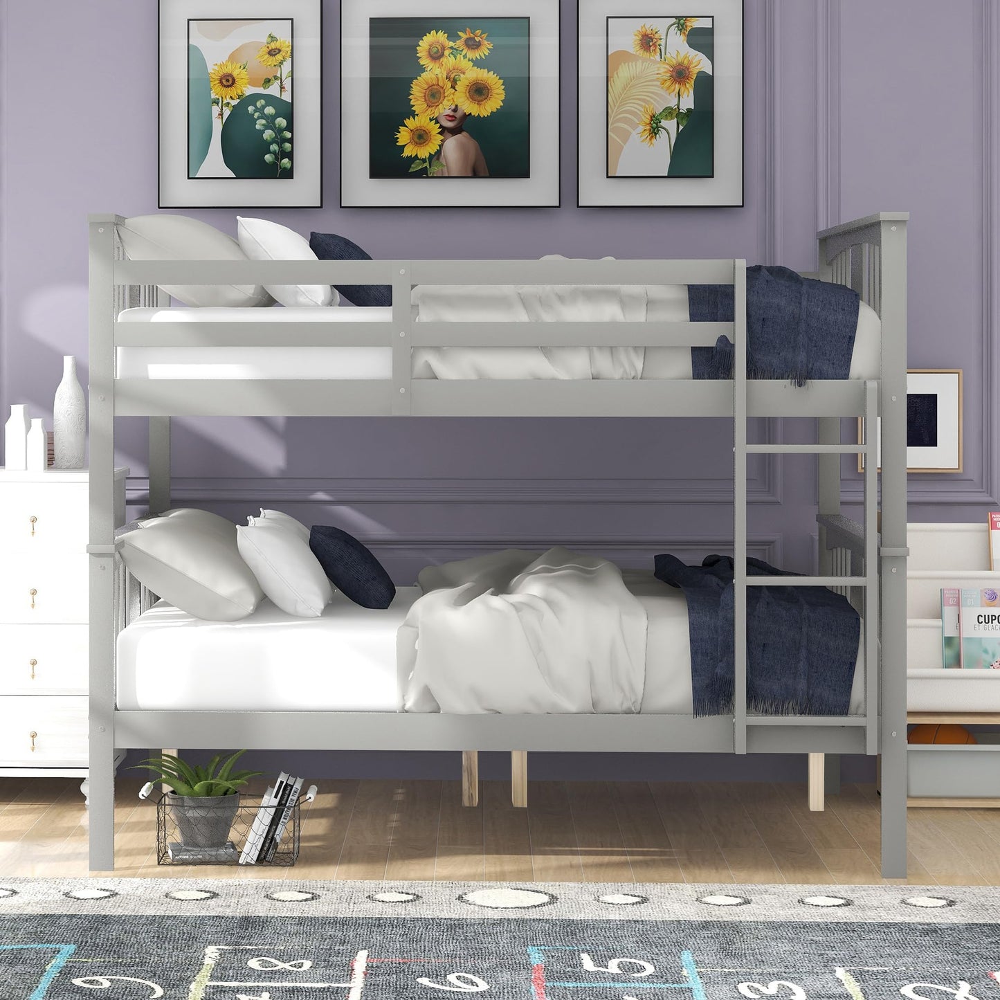 Merax Full Over Full Bunk Bed Convertible to Two Separate Beds, Solid Pine Wood Frame with Safety Guardrail & Headboard/Footboard, Sturdy Durable Design, for Teens/Adults, No Box Spring Needed, Grey
