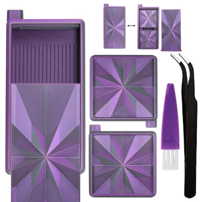 Diamond Art Trays with Lids and Stoppers, Stackable Diamond Painting Trays, 3 in 1 Diamond Bedazzling Tray with Tweezers, Brushes, Diamond Art Painting Bead Rhinestone Sorting Trays (Black Purple)