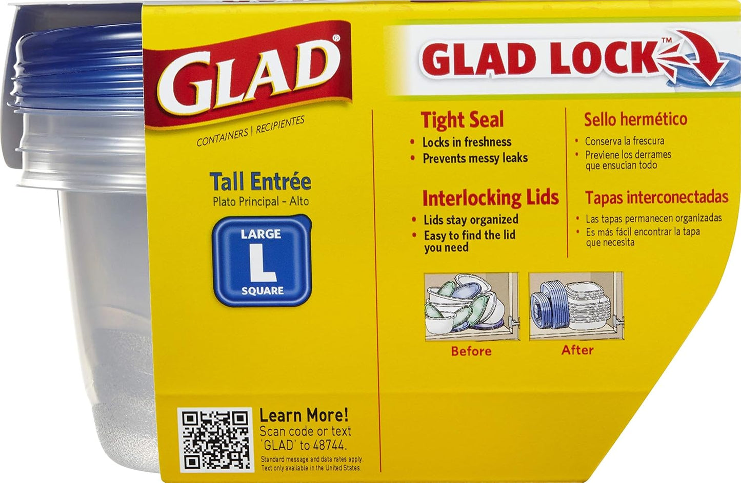 Glad GladWare Tall Entrée Food Storage Containers, Large Square Hold up to 42 Ounces, 3 Count Strong Food Holders