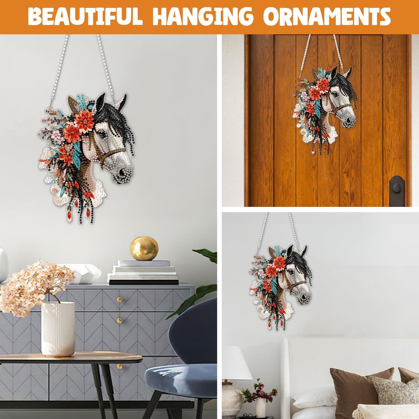 NAIMOER DIY Hanging Diamond Art Kits for Adults, Horse Diamond Painting Kits, Special Shaped Rhinestone, Acrylic 5D Gem Art Craft Window Pendants Home Garden Wall Hanging Ornament Kits