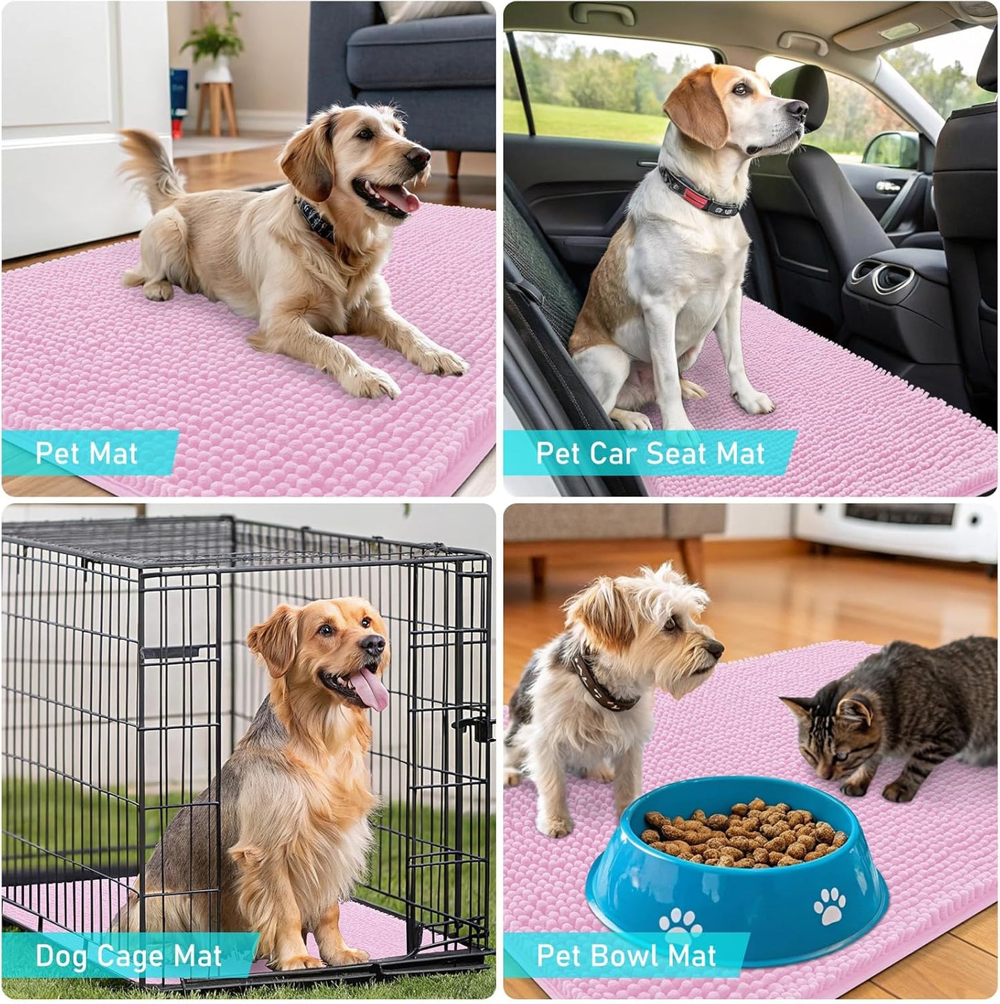 OLANLY Dog Door Mat - Absorbent Non-Slip Mud Mat for Indoor Use | Quick Dry Chenille, 50x30, Pink